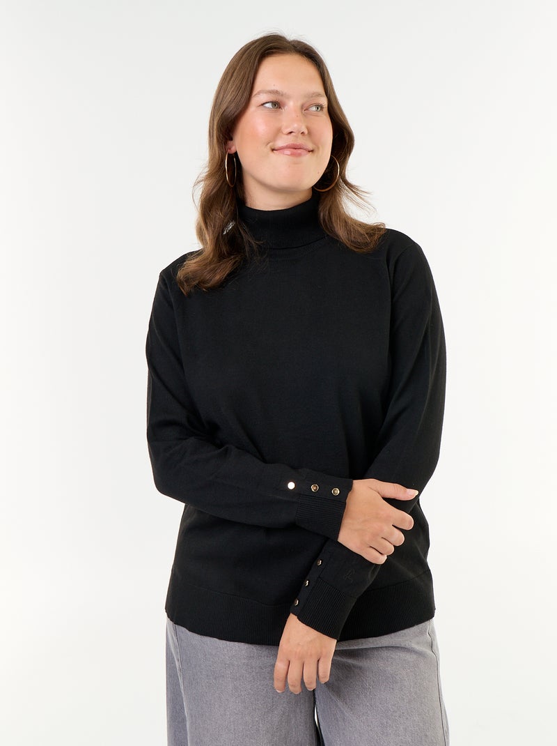 Jersey liso de cuello vuelto Negro - Kiabi