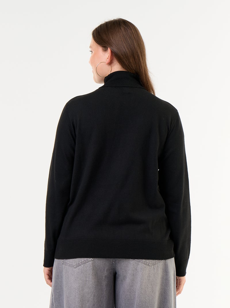Jersey liso de cuello vuelto Negro - Kiabi