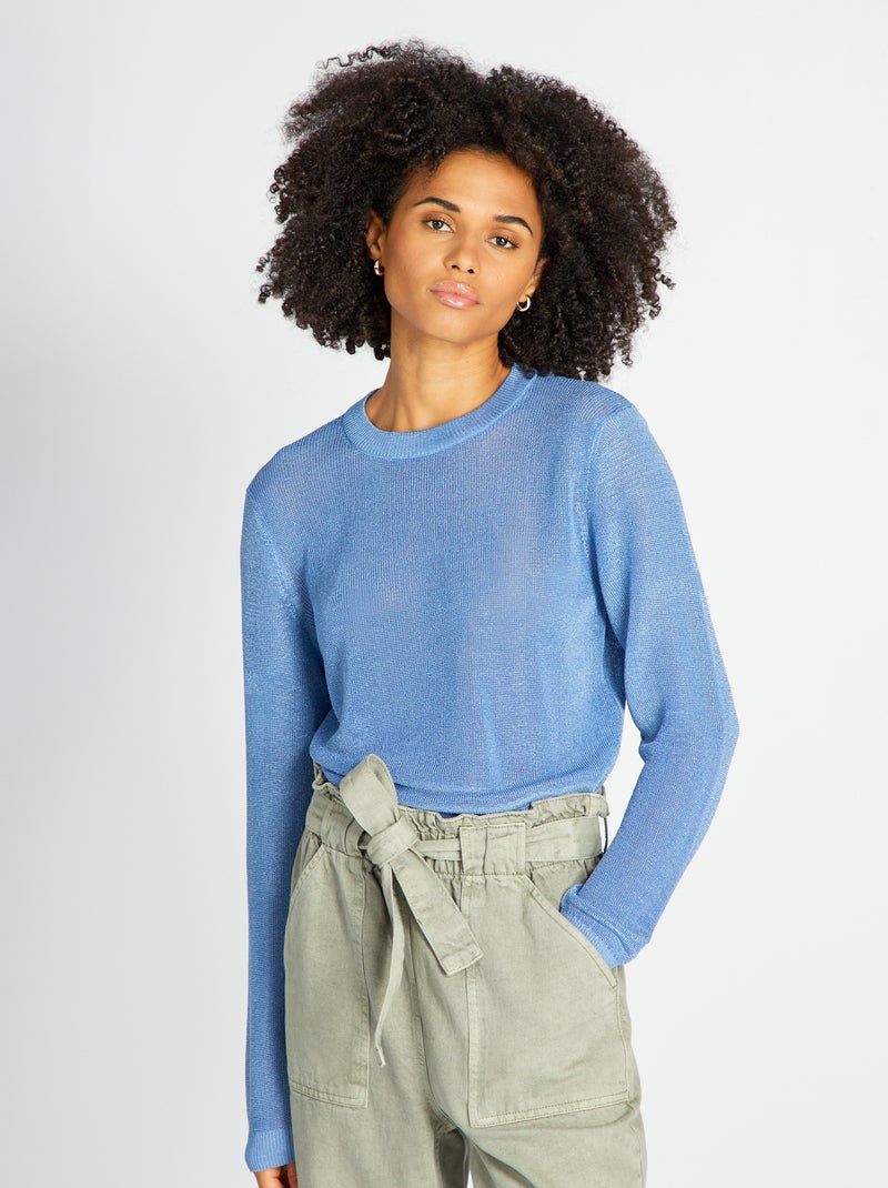 Jersey liso de efecto rejilla con cuello redondo AZUL - Kiabi