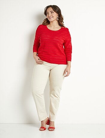 Jersey liso de manga larga, suave, corto, con cuello redondo - Afibel