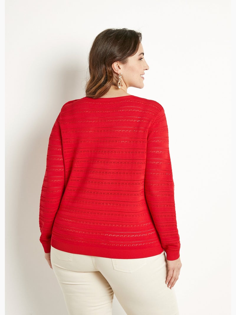 Jersey liso de manga larga, suave, corto, con cuello redondo - Afibel Rojo - Kiabi