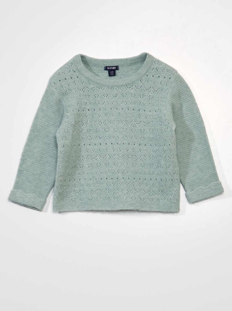 Jersey liso de punto calado VERDE - Kiabi