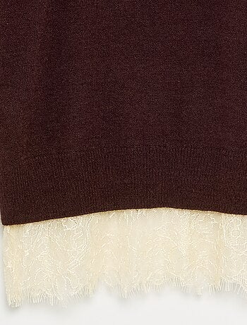 Jersey liso de punto fino con bajo de encaje