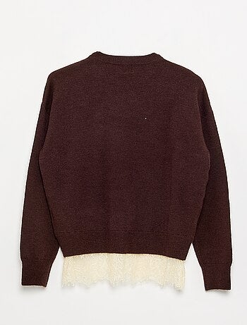 Jersey liso de punto fino con bajo de encaje