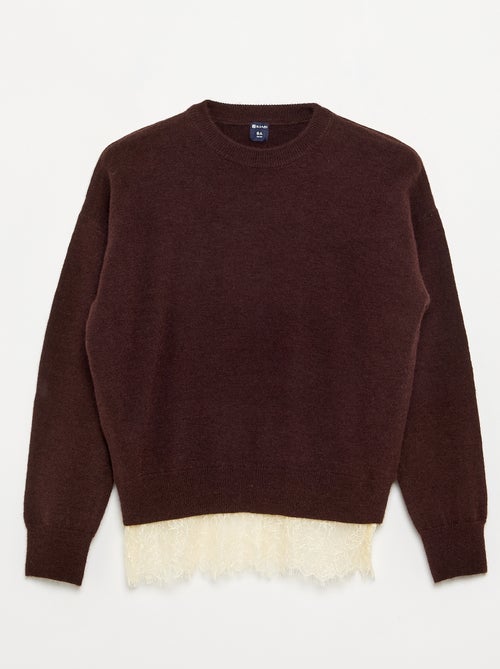 Jersey liso de punto fino con bajo de encaje - Kiabi