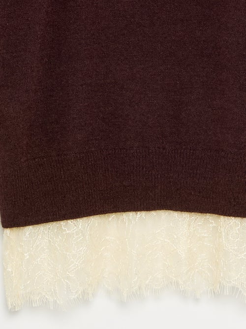 Jersey liso de punto fino con bajo de encaje - Kiabi