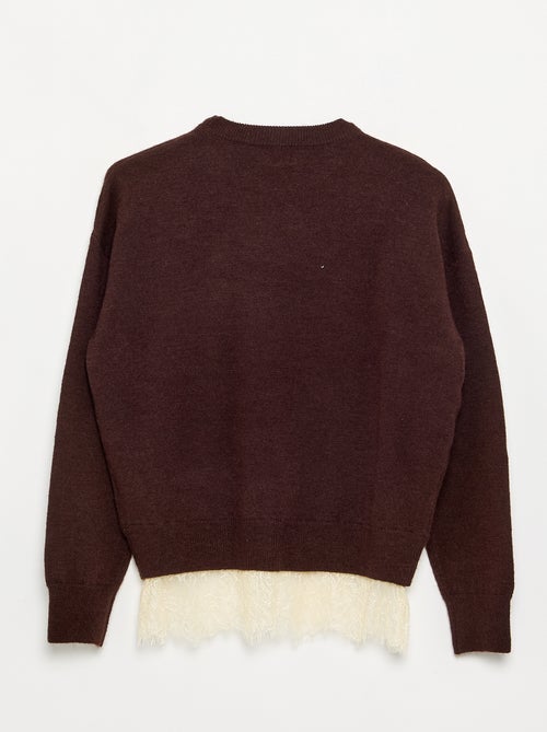 Jersey liso de punto fino con bajo de encaje - Kiabi