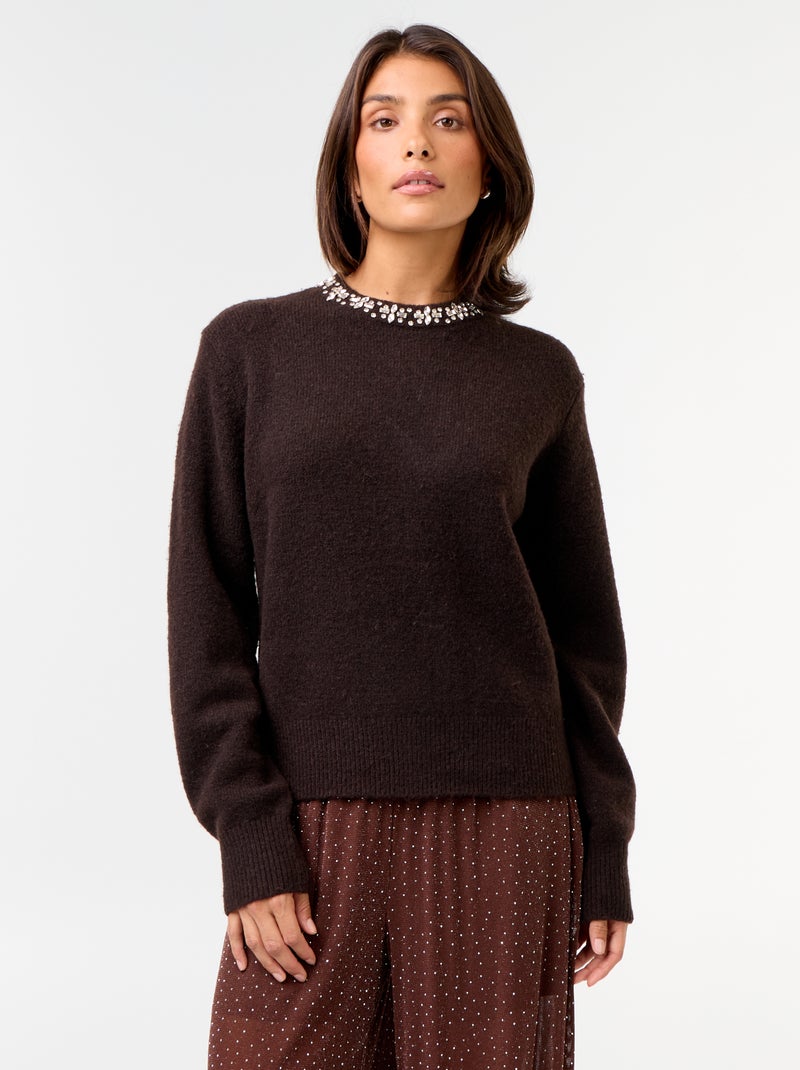 Jersey liso de punto grueso Marron - Kiabi