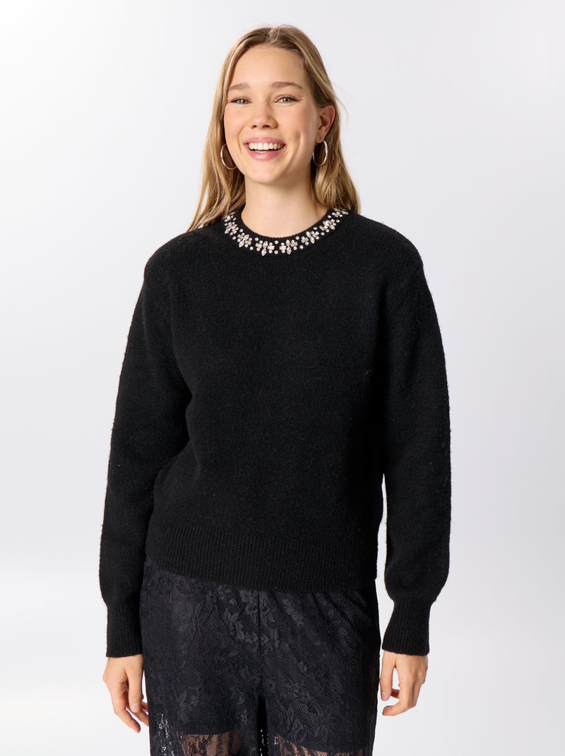 Jersey liso de punto grueso Negro - Kiabi
