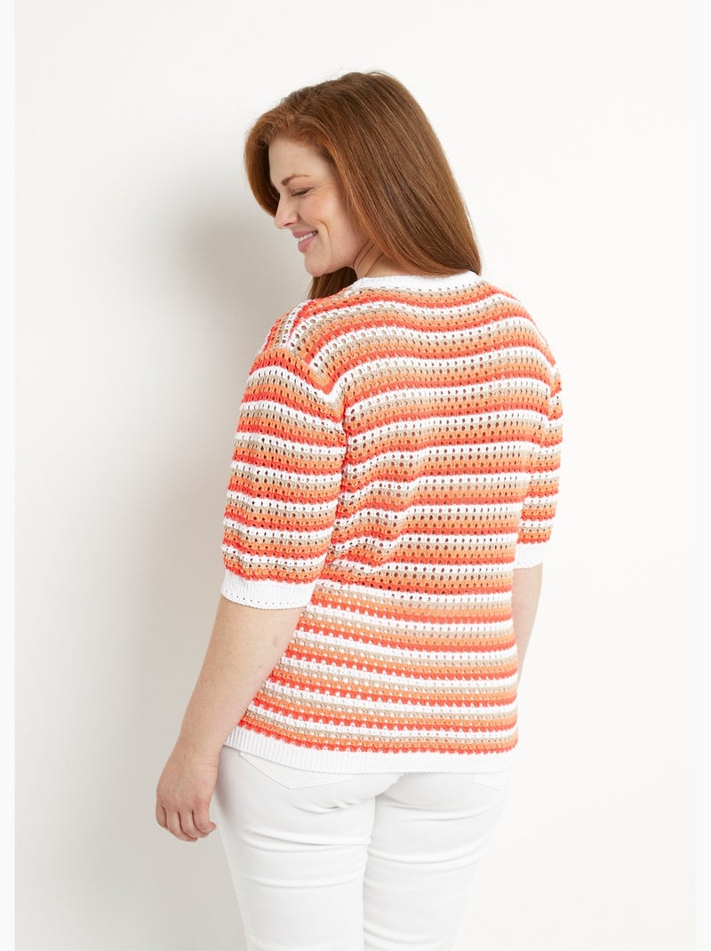 Jersey manga corta calado rayas suaves - Afibel Coral - Kiabi
