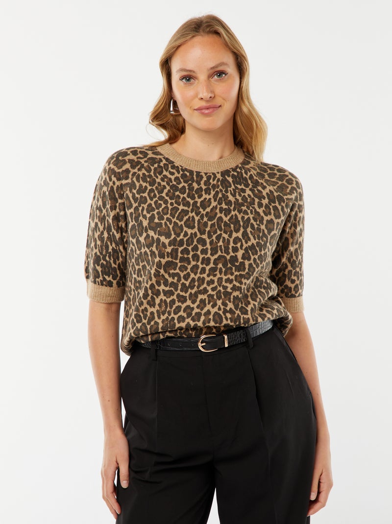 Jersey manga media de punto Beige - Kiabi