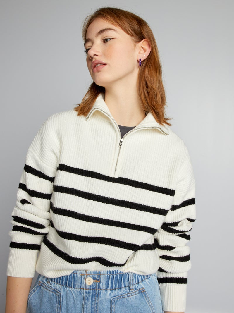 Jersey marinero con cremallera en el cuello NEGRO - Kiabi