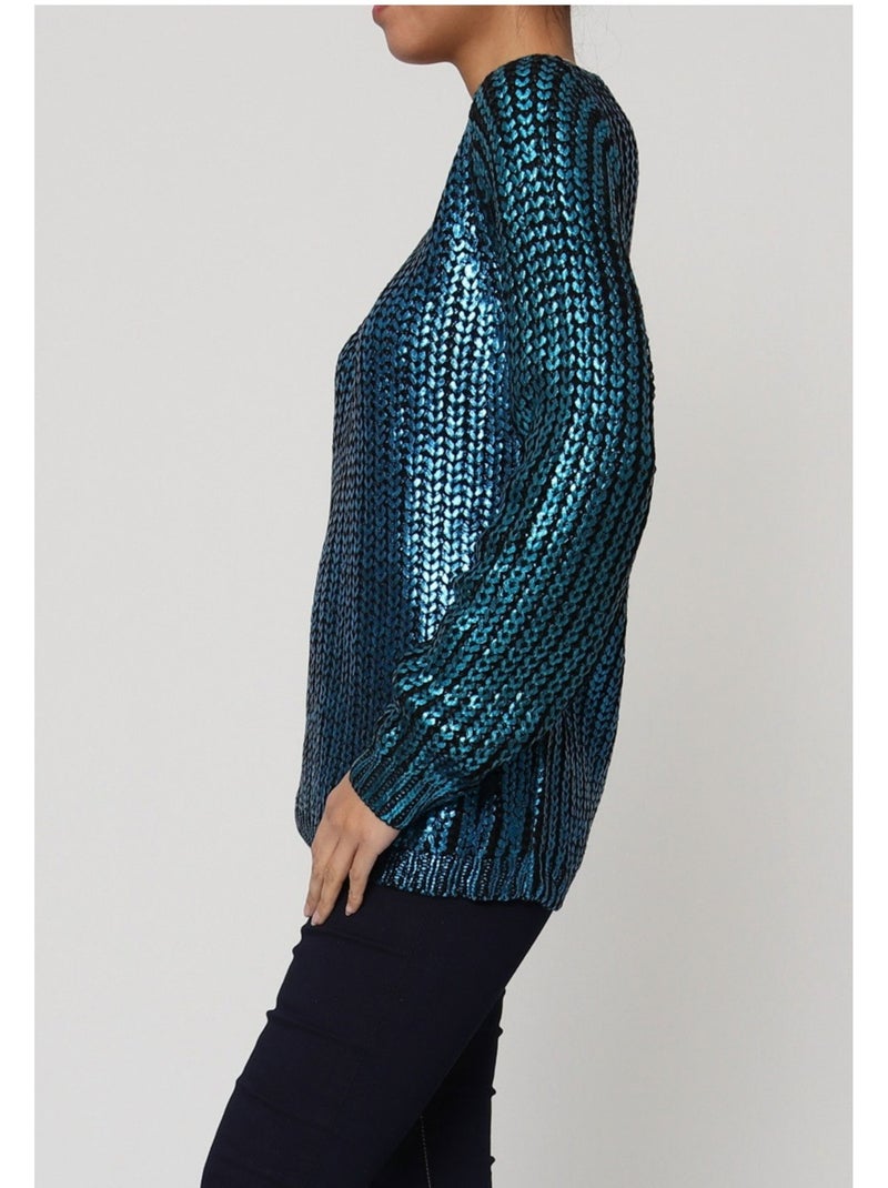 Jersey metálico con cuello de pico Kebello Azul - Kiabi