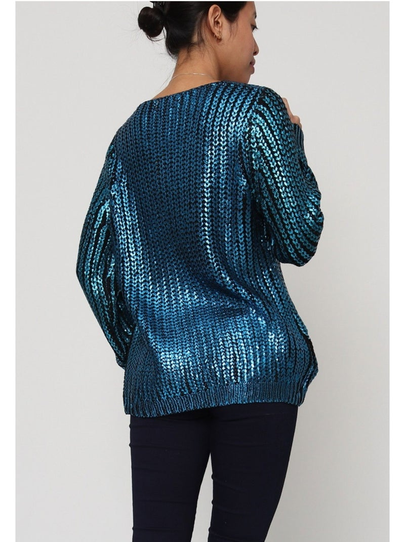 Jersey metálico con cuello de pico Kebello Azul - Kiabi