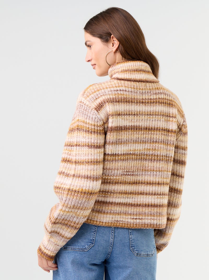 Jersey multicolor de cuello vuelto Beige - Kiabi