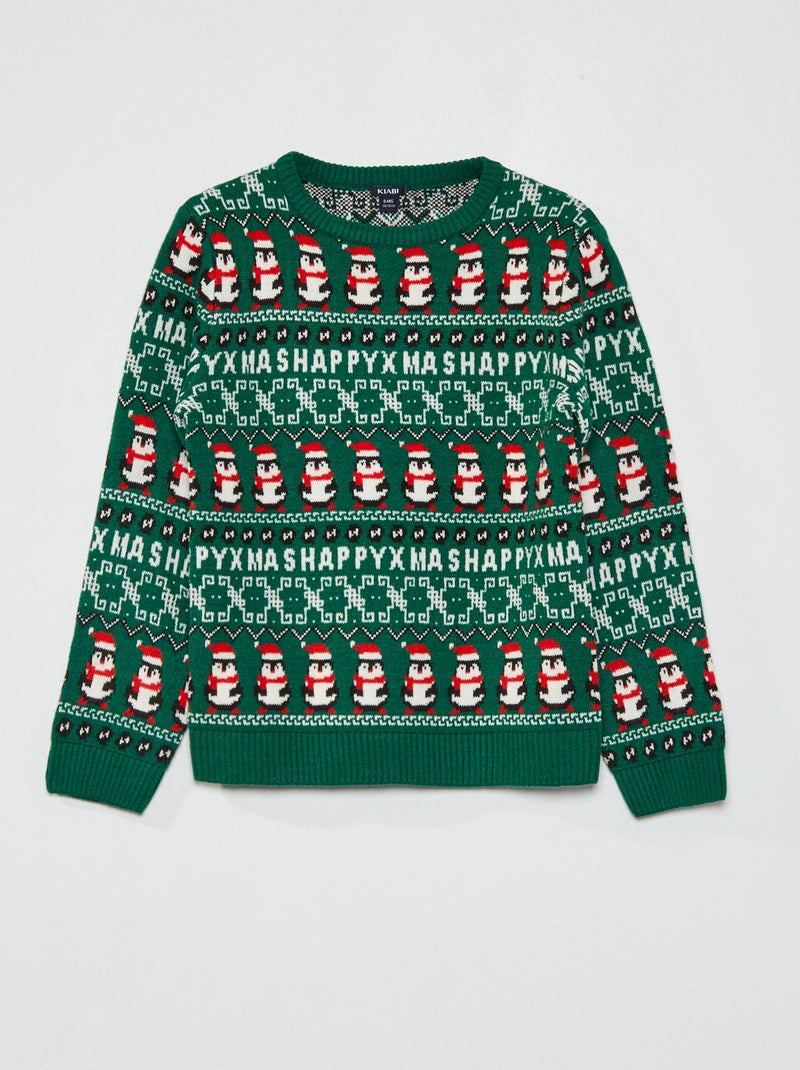 Jersey Navidad estampado pingüino VERDE - Kiabi