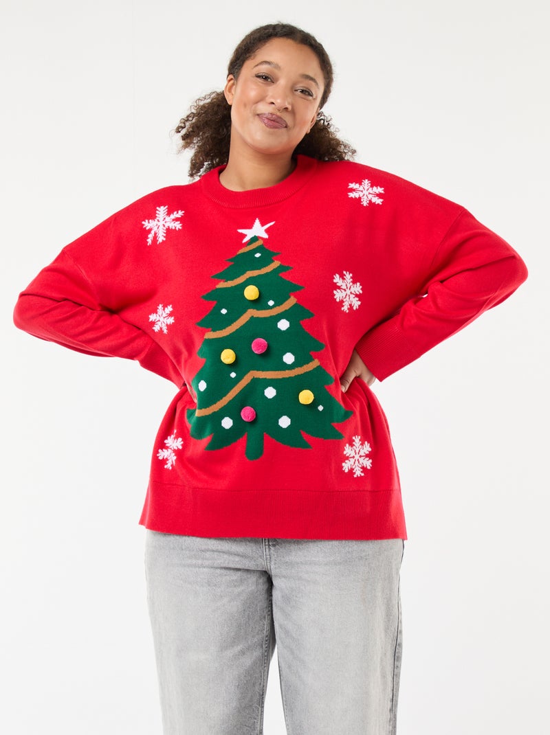 Jersey navideño con estampado de árbol de Navidad Rojo - Kiabi