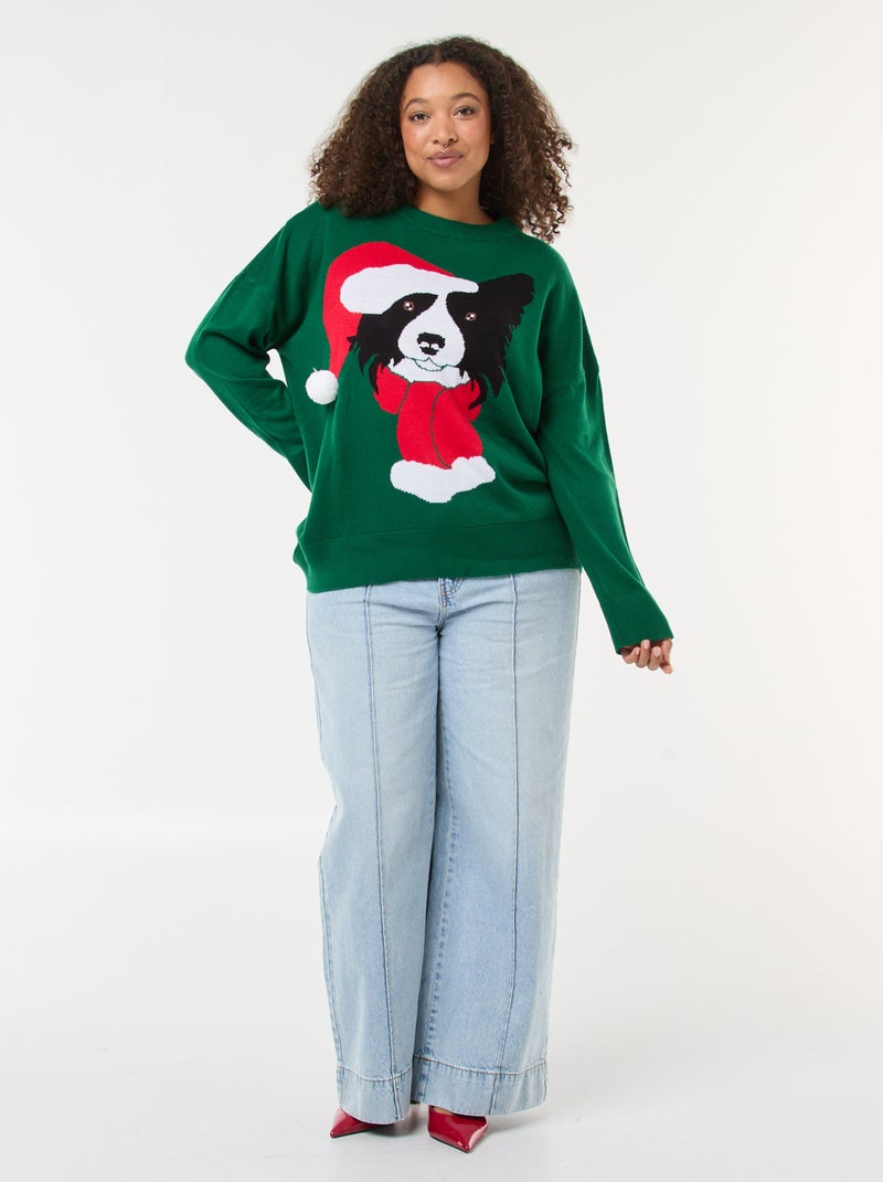 Jersey navideño con estampado de perro Verde - Kiabi
