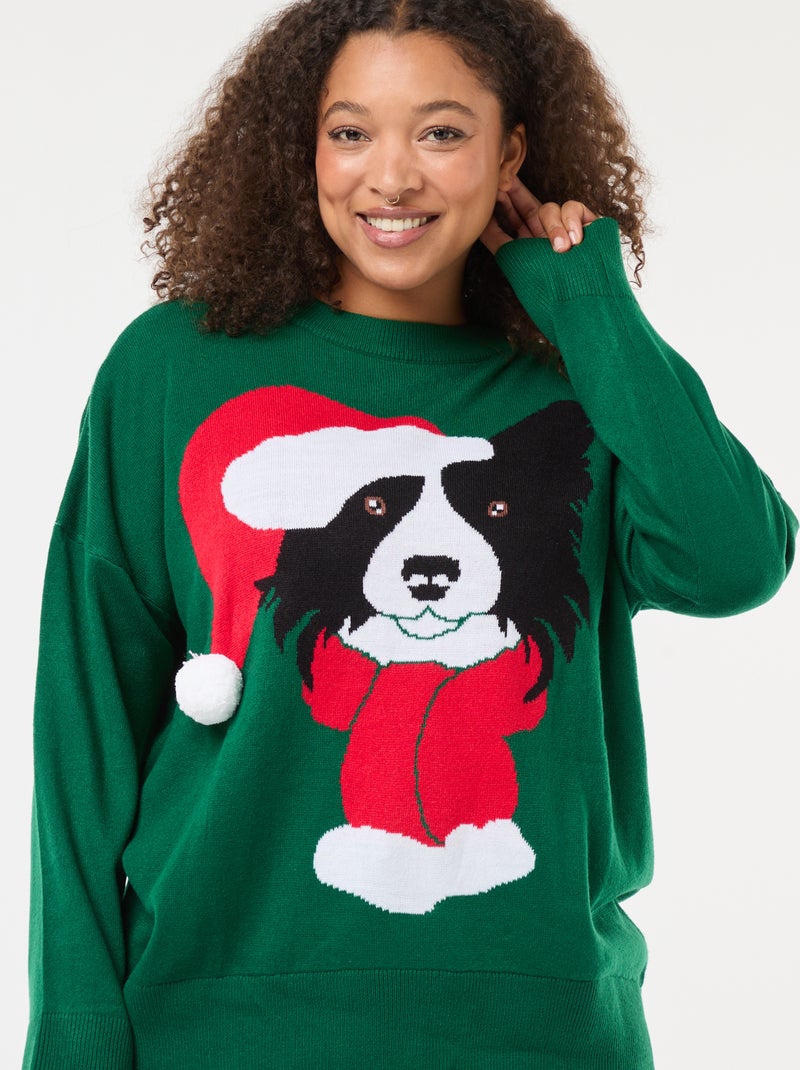Jersey navideño con estampado de perro Verde - Kiabi