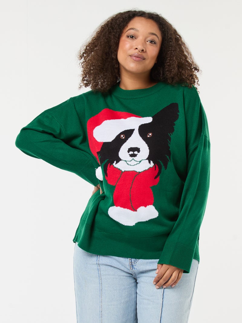 Jersey navideño con estampado de perro Verde - Kiabi