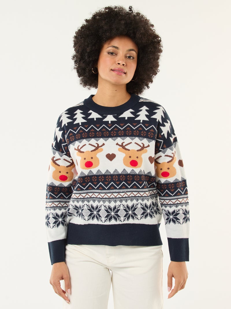 Jersey navideño con jacquard 'reno' Azul - Kiabi