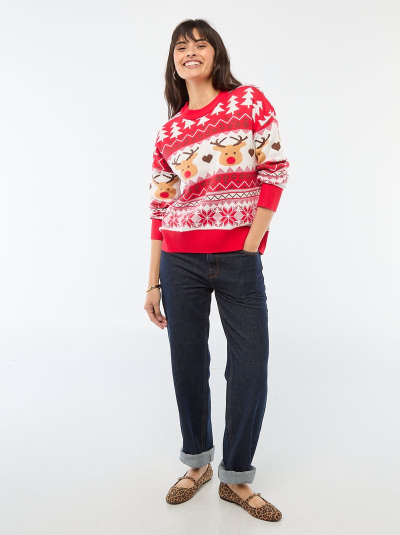 Jersey navideño de jacquard con diseño de "reno" Rojo - Kiabi