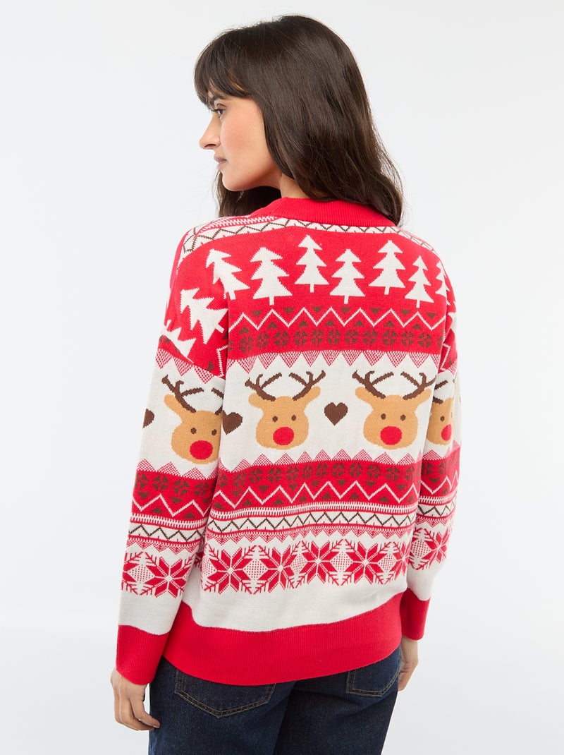 Jersey navideño de jacquard con diseño de "reno" Rojo - Kiabi