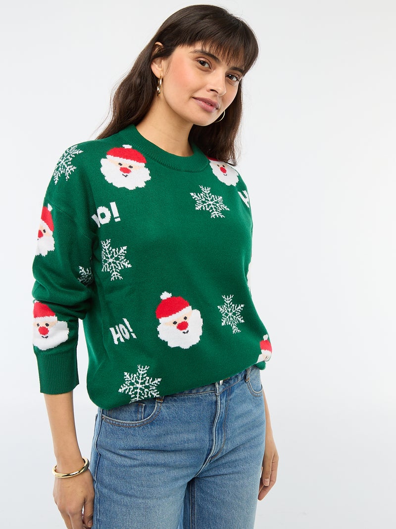 Jersey navideño de jacquard Verde Mujer Kiabi