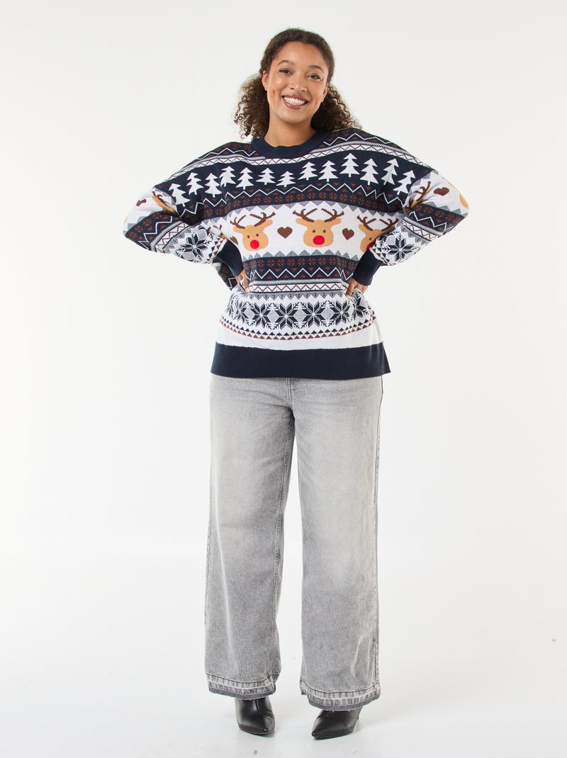 Jersey navideño en jacquard 'reno' Azul - Kiabi