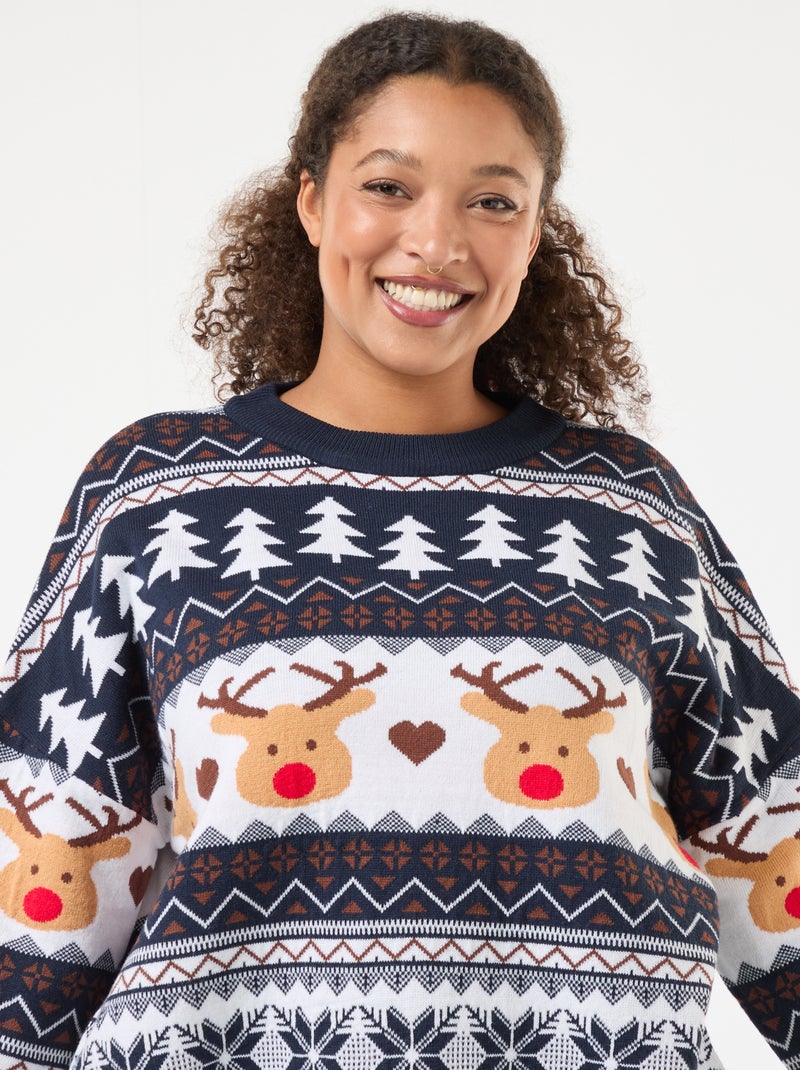 Jersey navideño en jacquard 'reno' Azul - Kiabi