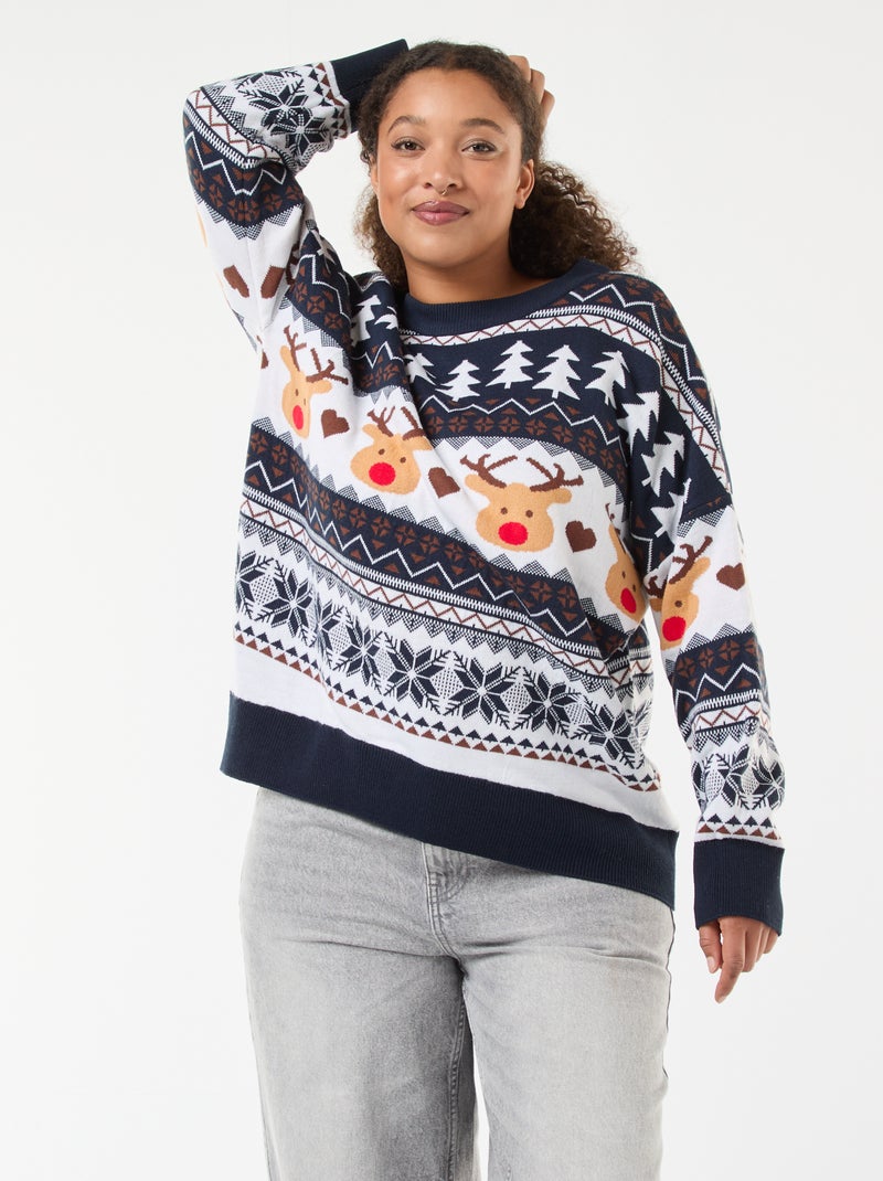 Jersey navideño en jacquard 'reno' Azul - Kiabi