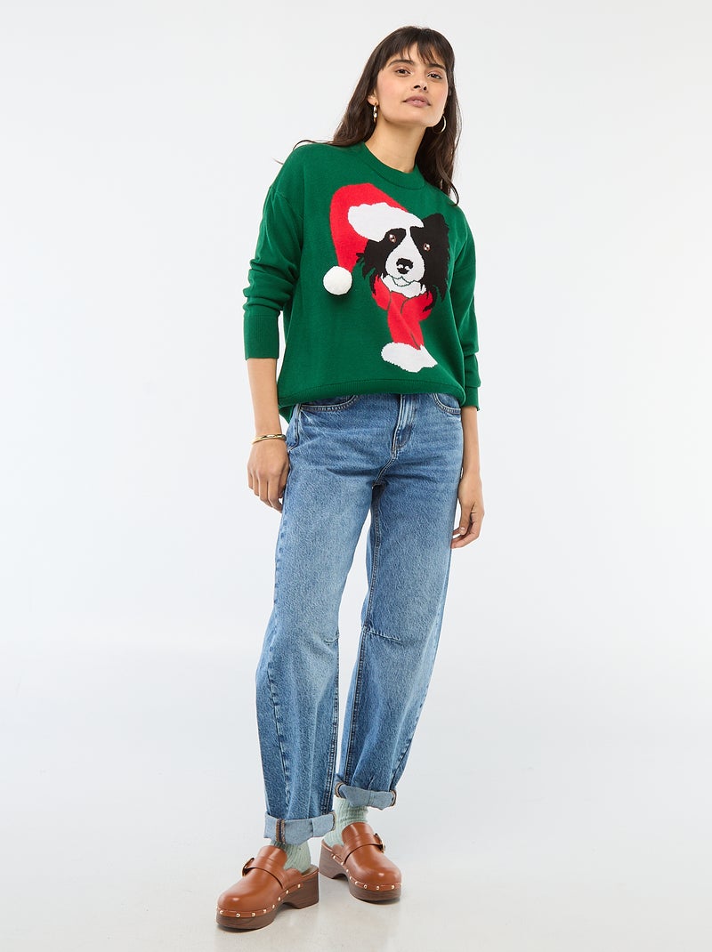 Jersey navideño estampado perro Verde - Kiabi