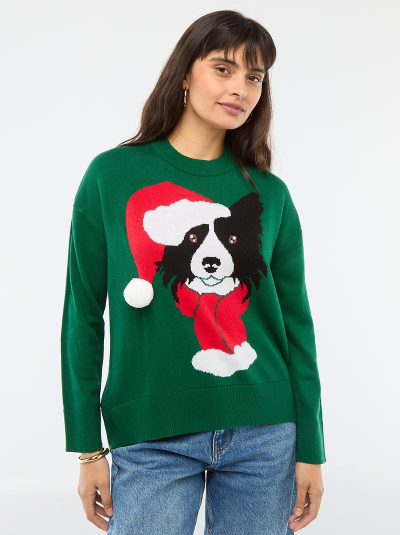Jersey navideño estampado perro Verde - Kiabi
