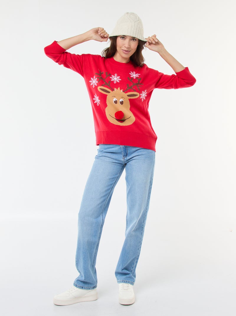 Jersey navideño estampado 'reno' Rojo - Kiabi
