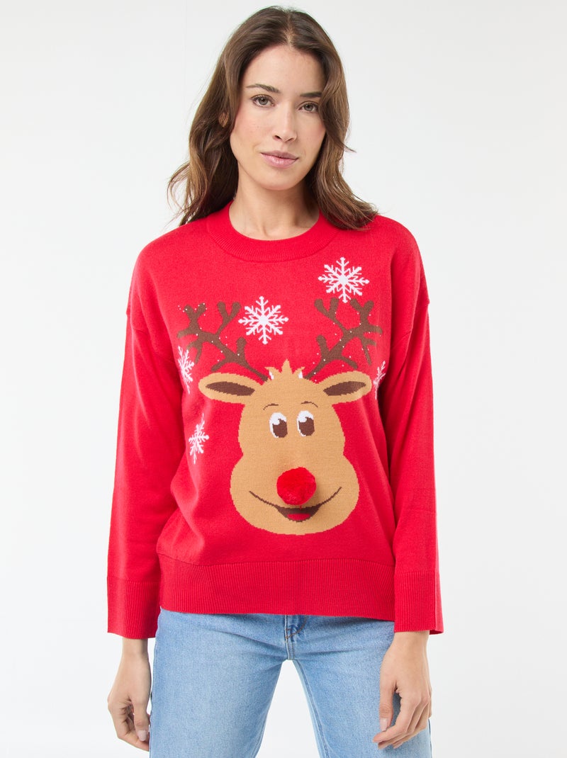 Jersey navideño estampado 'reno' Rojo - Kiabi