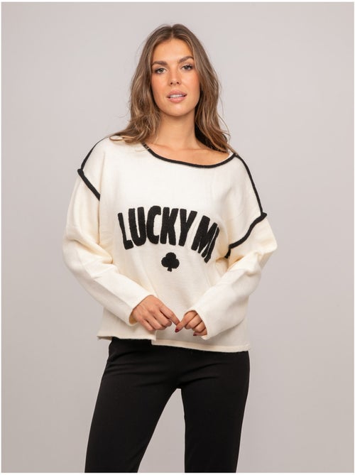 Jersey oversize con mensaje bordado "lucky me" kevisse - Kiabi