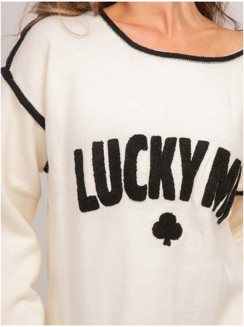 Jersey oversize con mensaje bordado "lucky me" kevisse Blanco - Kiabi