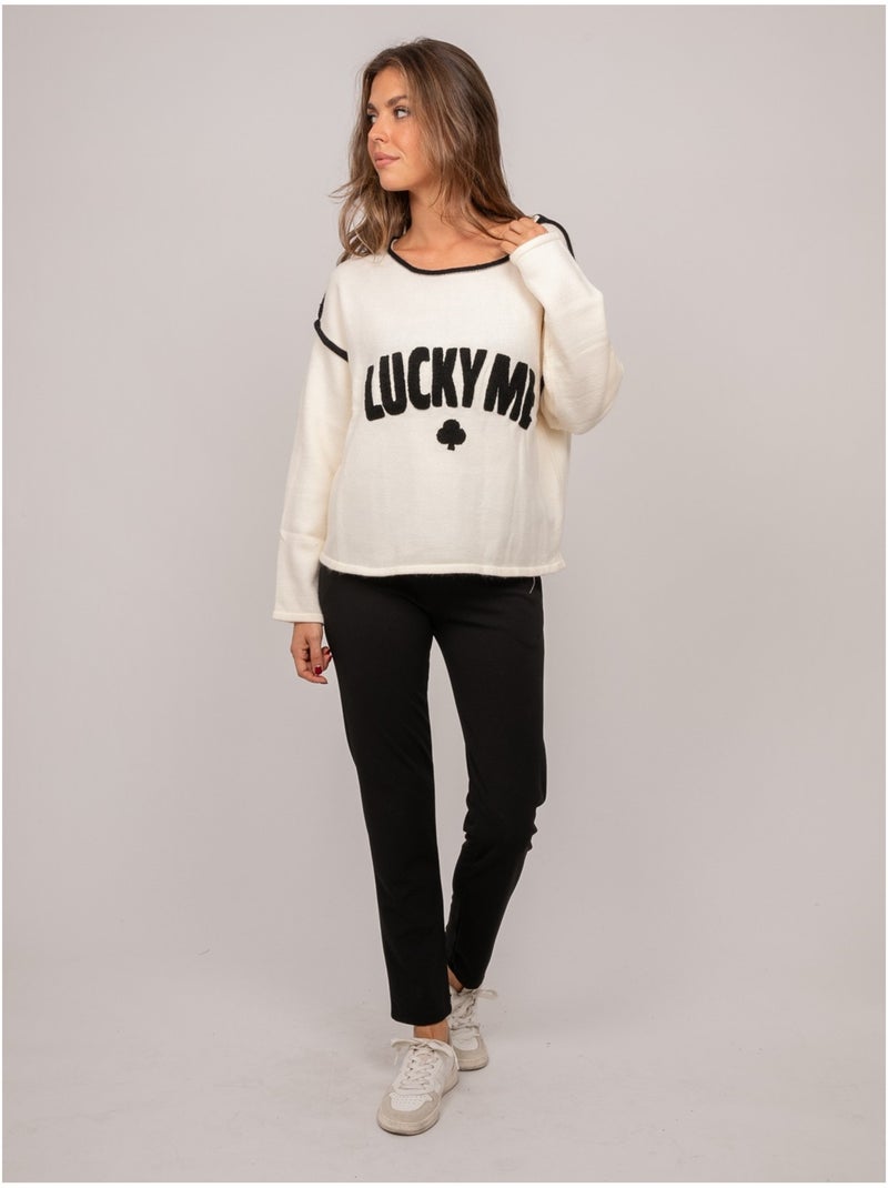Jersey oversize con mensaje bordado "lucky me" kevisse Blanco - Kiabi