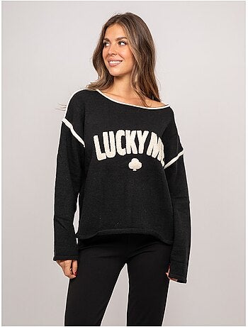 Jersey oversize con mensaje bordado "lucky me" kevisse