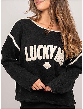 Jersey oversize con mensaje bordado "lucky me" kevisse