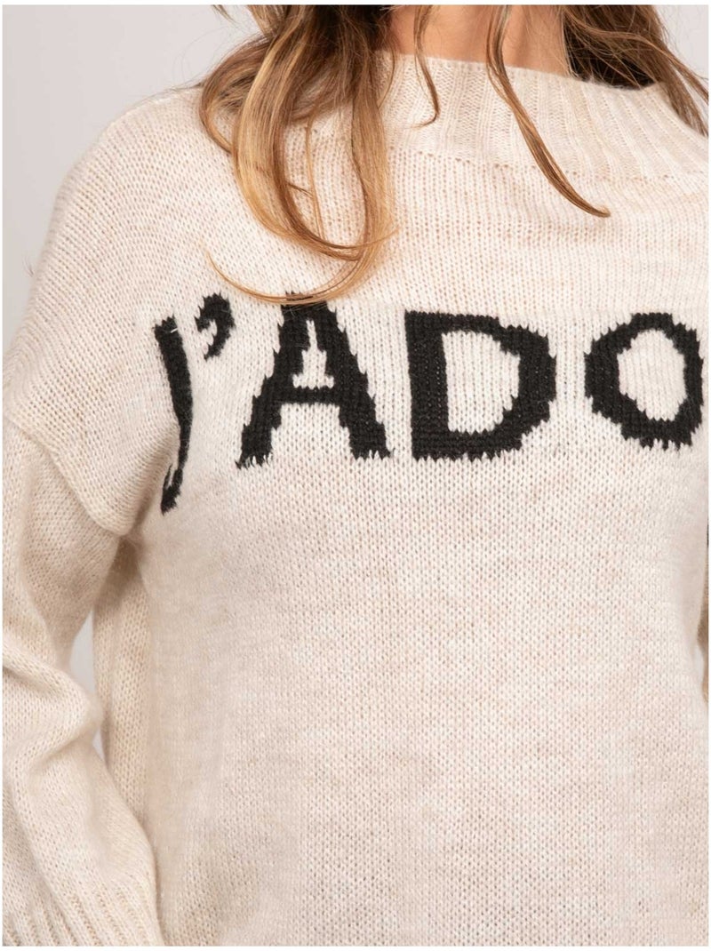 Jersey oversize con mensaje y cuello alto kyline Beige - Kiabi
