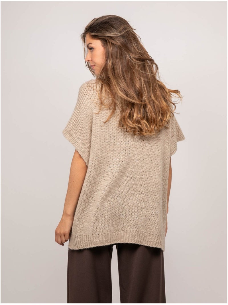 Jersey oversize de manga corta de punto grueso kireve Beige - Kiabi