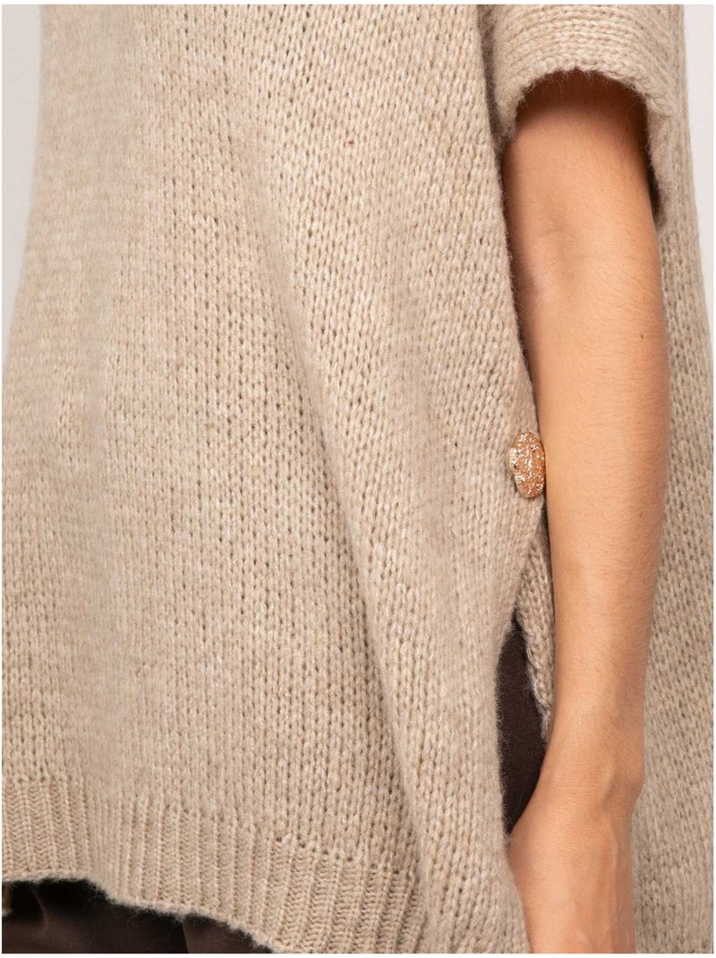 Jersey oversize de manga corta de punto grueso kireve Beige - Kiabi