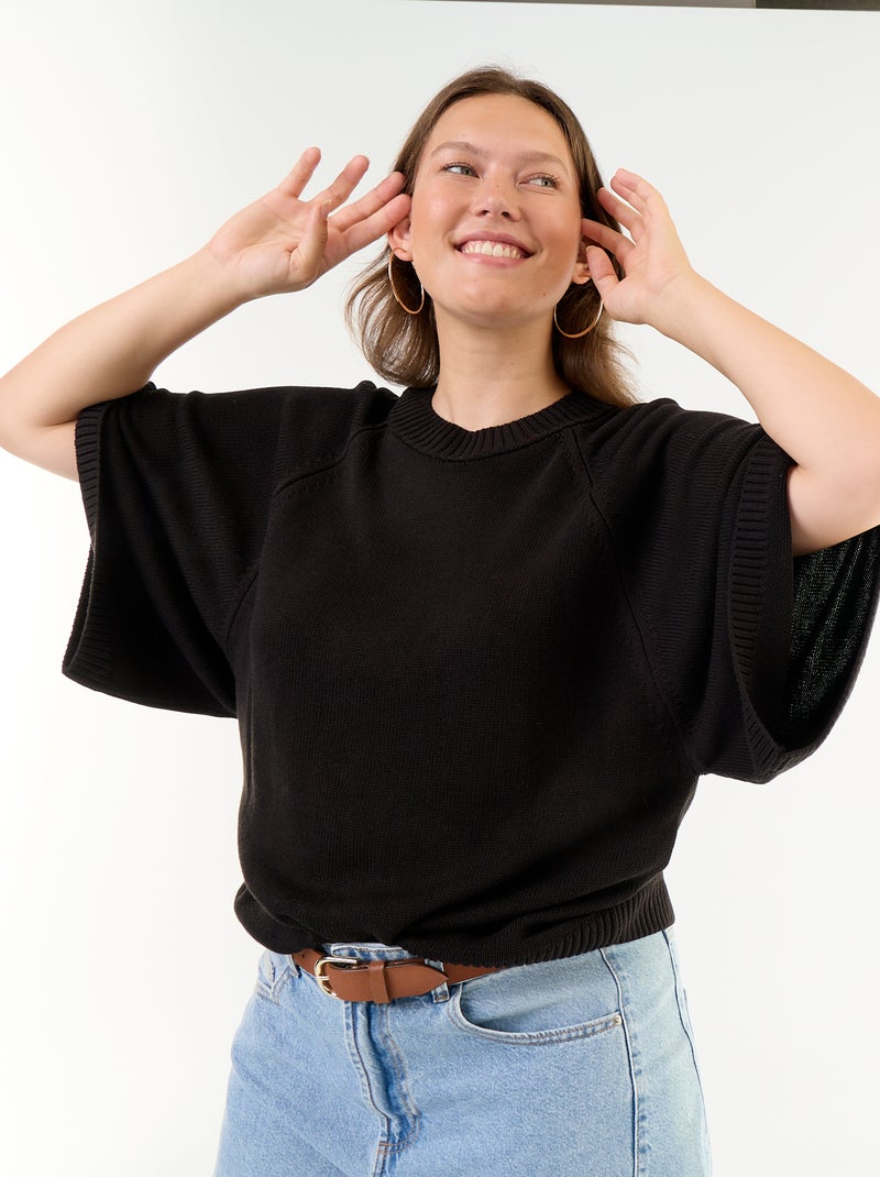 Jersey oversize de punto de manga corta Negro - Kiabi