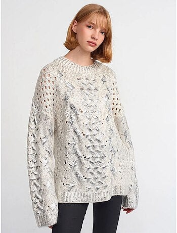 Jersey oversize de punto trenzado con cuello redondo