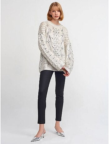 Jersey oversize de punto trenzado con cuello redondo