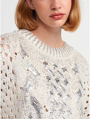 Jersey oversize de punto trenzado con cuello redondo