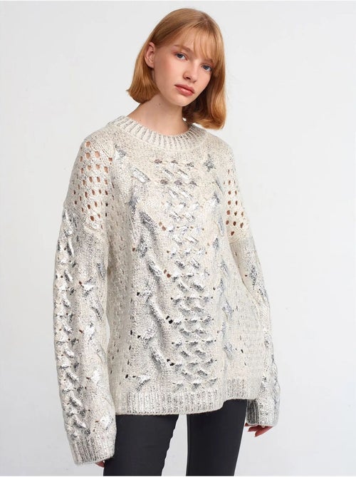Jersey oversize de punto trenzado con cuello redondo - Kiabi Jersey oversize de punto trenzado con cuello redondo - Kiabi