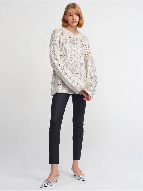 Jersey oversize de punto trenzado con cuello redondo - Kiabi Jersey oversize de punto trenzado con cuello redondo - Kiabi