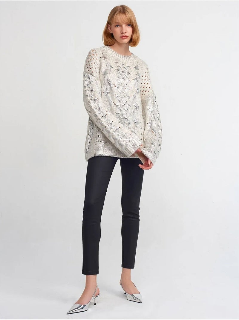 Jersey oversize de punto trenzado con cuello redondo Beige natural - Kiabi